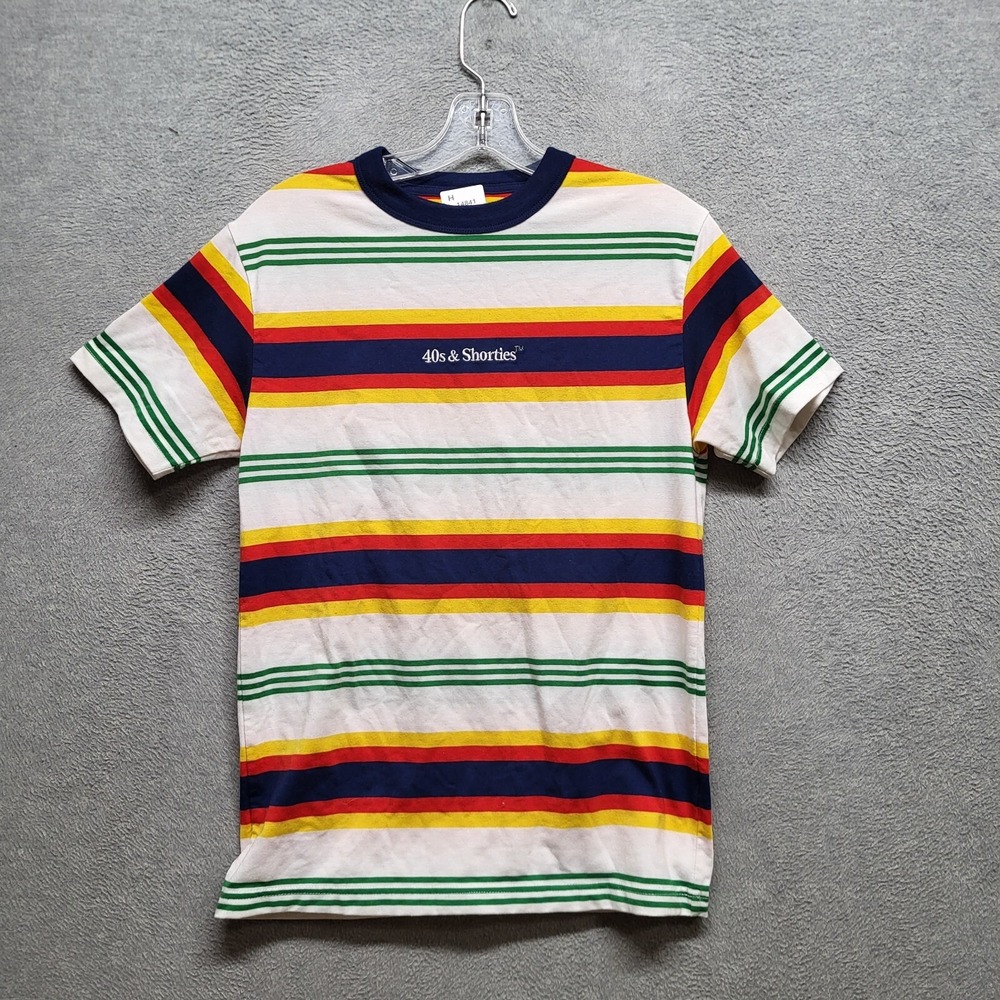 40s & Shorties Men Shirt Small White Striped Logo Embroidered Short Sleeve